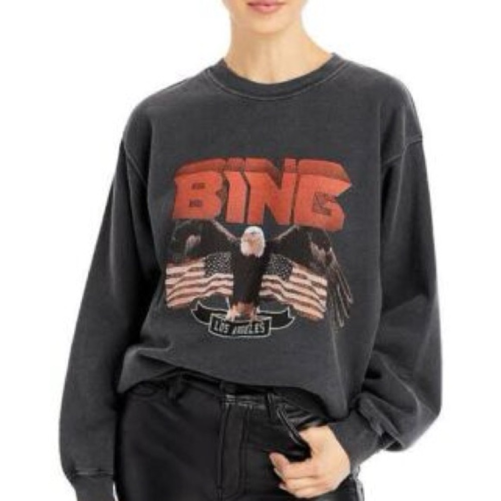 Anine Bing Charcoal Sweatshirt with Eagle Graphic